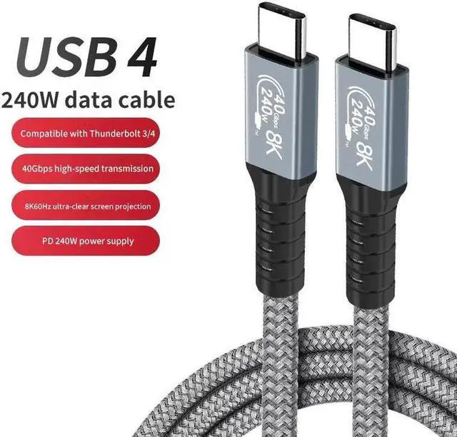 Main image of USB4 Cable, Thunderbolt 4 Certified, 4 ft., 8K/5K@60Hz & 40Gbps Data Transfer, 240W Power Charging, Compatible with Thunderbolt 4, Thunderbolt 3, USB-C, and USB4 Devices