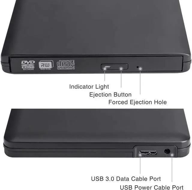 Alt view image 2 of 7 - Aluminum External DVD Drive, USB 3.0&Type-C Dual Port DVD Player, Portable Optical Burner Writer Rewriter, High Speed Data Transfer for Laptop Notebook Desktop PC MAC OS Windows, Black