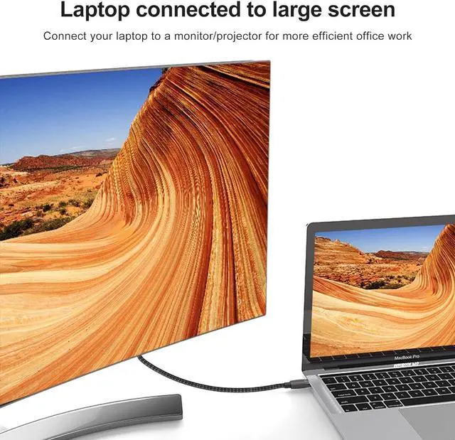 Alt view image 2 of 7 - USB C to HDMI 2.1 Cable [8K@30Hz,4K@120Hz,2K@165Hz] 3.3Ft Type C to HDMI 8K Braided Cord [Thunderbolt 3/4 Compatible] Support HDCP2.3/HDR/DSC for MacBook Pro/Air,iPhone 15/Plus/Pro/Pro Max