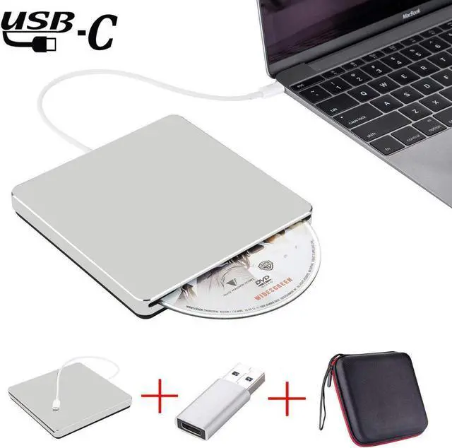 Main image of External CD DVD Drive with Case, USB3.0 Type C Adapter to USB 3.0 Superdrive DVD CD+/-RW Burner Writer Optical Drive Compatible with MacBook/iMac/Laptop/Windows, Silver