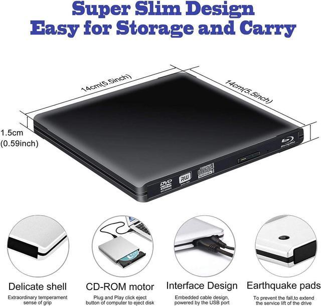 Alt view image 7 of 7 - External Blu Ray DVD Drive 3D,USB 3.0 and Type-C Bluray DVD CD RW Row Burner Player Rewriter Compatible for MacBook OS Windows 7 8 10 PC iMac - Black