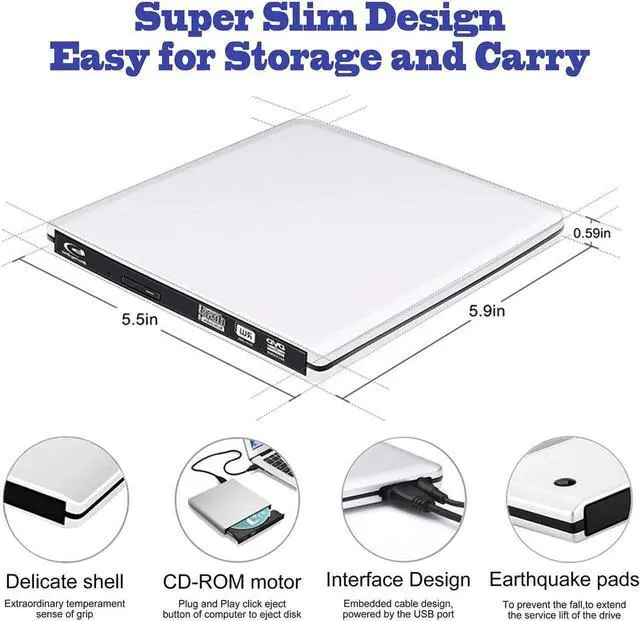 Alt view image 5 of 7 - Aluminum External Blu-Ray Player Drive USB 3.0/Type-C Portable CD/DVD+/-RW Burner Player Writer Compatible with Windows XP/7/8/10, MacOS, Linux for MacBook, Laptop, Desktop , Silver