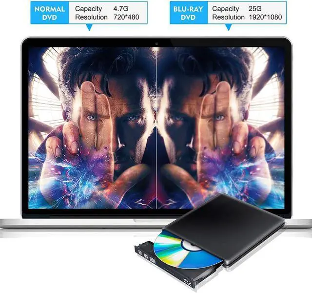Alt view image 3 of 7 - Aluminum External Blu-Ray Burner Drive USB 3.0/Type-C Portable CD/DVD+/-RW Burner Player Writer Compatible with Windows XP/7/8/10, MacOS, Linux for MacBook, Laptop, Desktop , Black