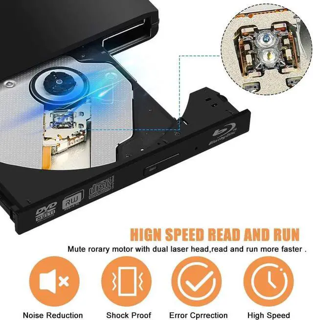 Alt view image 7 of 7 - Aluminum External Blu-Ray Burner Drive USB 3.0/Type-C Portable CD/DVD+/-RW Burner Player Writer Compatible with Windows XP/7/8/10, MacOS, Linux for MacBook, Laptop, Desktop , Black