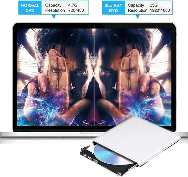 Alt view image 7 of 7 - Aluminum External Blu-Ray Burner Player Drive, USB 3.0 O Type C Dual Port DVD Burner CD DVD Rewriter Burner Writer Support WindowsXP/7/8/10, MacOS, Linux for MacBook, Laptop, Desktop, Silver