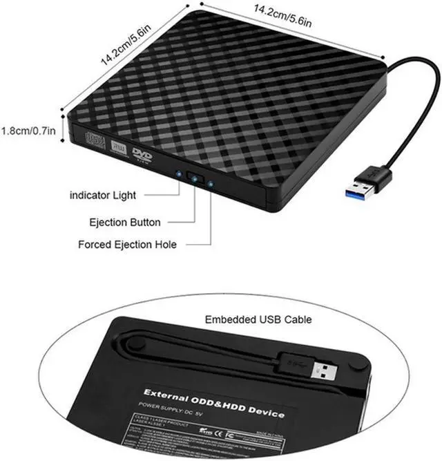 Alt view image 4 of 7 - Ultra Thin External Slot-in USB3.0 + USB-C External DVD Combo CD-RW Burner Drive CD±RW DVD ROM Black Durable