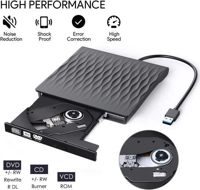 Alt view image 7 of 7 - USB 3.0 Type C Dual Port External CD DVD Drive, Slim Portable External CD DVD Rewriter Burner Writer, High Speed Data Transfer External USB Optical Drives for Laptop/MacBook/Desktop (Black)