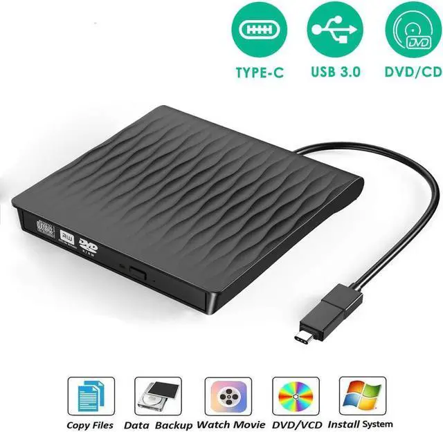 Main image of USB 3.0 Type C Dual Port External CD DVD Drive, Slim Portable External CD DVD Rewriter Burner Writer, High Speed Data Transfer External USB Optical Drives for Laptop/MacBook/Desktop (Black)