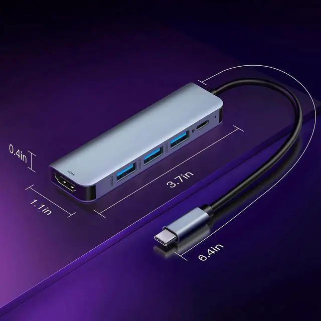 Alt view image 3 of 7 - USB C Hub 3.0 with HDMI 4K, 100W PD, 1*USB 3.0, 2*USB 2.0, 5 in 1 USB C to HDMI Hub Docking Station for MacBook Air/Pro, iPad Pro, Mac