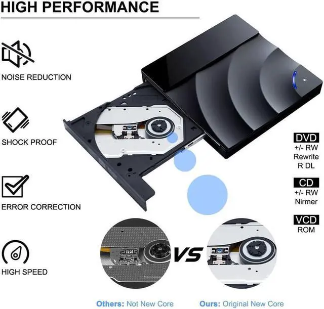 Alt view image 2 of 7 - External DVD/CD Drive with Touch Button, USB 3.0 External DVD CD ROM Burner, Portable DVD Player with Type C Adapter, CD RW Optical Drive for Laptop Desktop PC Windows Linux OS Apple Mac