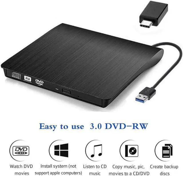 Main image of External DVD Drive - Dual-Port USB 3.0 Type-C CD DVD +/-RW Drive, USB C Portable Burner Slim DVD/CD ROM Rewriter Burner Writer Compatible with MacBook, Laptop, Desktop, Win 7/8/10 / XP/OS,Black