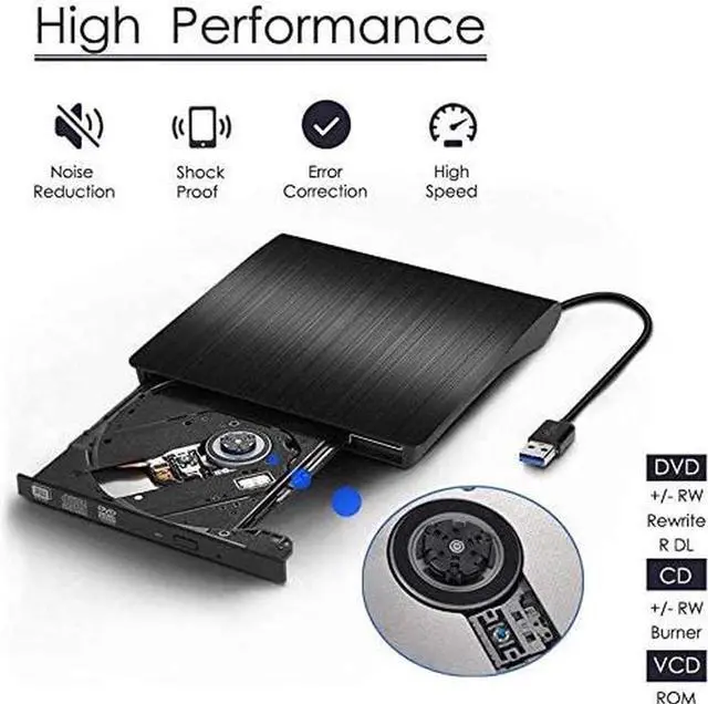 Alt view image 2 of 7 - External DVD Drive - Dual-Port USB 3.0 Type-C CD DVD +/-RW Drive, USB C Portable Burner Slim DVD/CD ROM Rewriter Burner Writer Compatible with MacBook, Laptop, Desktop, Win 7/8/10 / XP/OS,Black