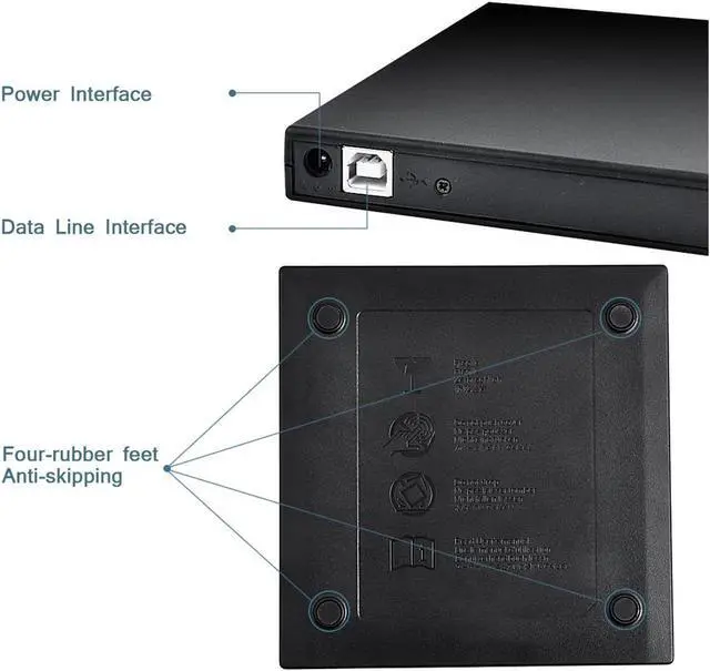Alt view image 2 of 7 - External DVD CD Drive, USB 2.0 Portable CD/DVD ROM +/-RW Drive/DVD Player CD Rewriter Burner Compatible with Laptop Desktop PC Windows (KBDVD001, Black)