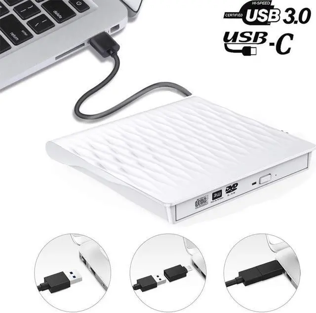 Alt view image 2 of 7 - External CD Drive, USB 3.0 Optical Drive Type C Dual Port DVD Burner CD DVD Rewriter Burner Writer Compatible with Windows XP/7/8/10, MacOS, Linux for MacBook, Laptop, Desktop (SLS01), White
