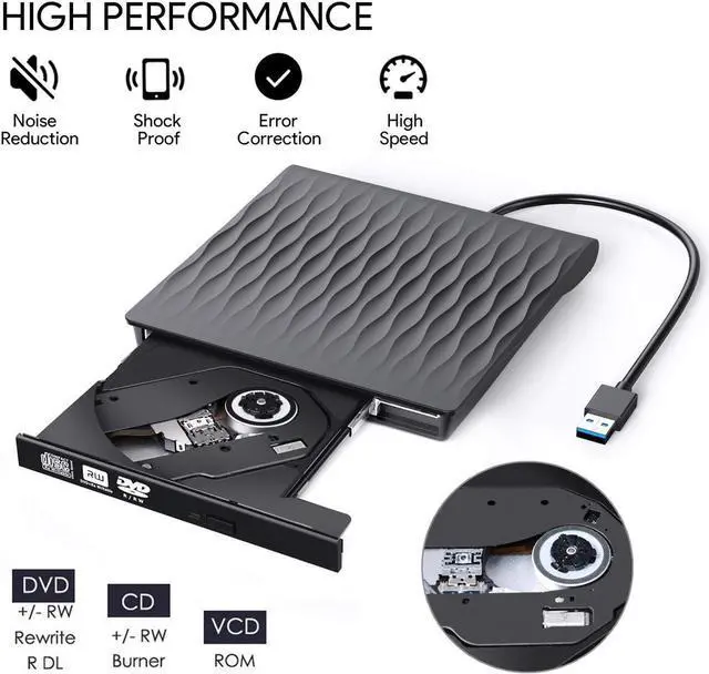 Alt view image 5 of 7 - External CD DVD Drive, Type-C USB 3.0 Portable CD DVD +/-RW Optical Drive Burner Writer Supported DVD±RW/CD±RW Reader Writer Player for Laptop Desktop PC Windows Linux OS Apple Mac-Black