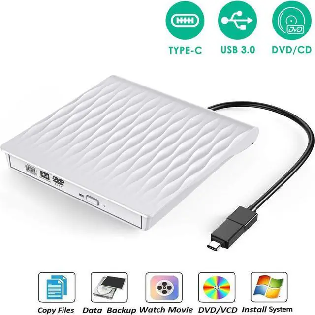Main image of [Updated Version] External CD DVD Drive USB 3.0/Type-C Portable CD DVD +/-RW Drive Slim DVD/CD Rom Rewriter Burner Writer, High Speed Data Transfer for Laptop/Macbook/Desktop /MacOS-White