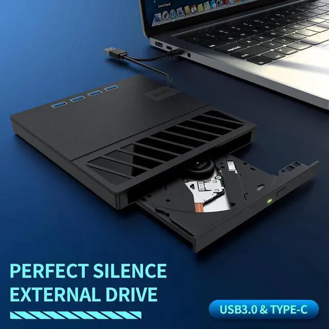 Alt view image 7 of 7 - 7-In-1 External CD DVD Drive, USB 3.0 Optical Disc Drive, SD/TF Card Reader USB 3.0 Hub, CD DVD Burner Writer Reader Player for Laptop MacBook iMac Desktop PC Windows 11/10/8/7/XP Linux Mac OS
