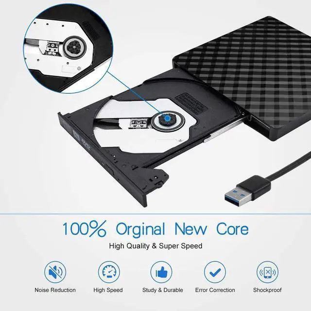 Alt view image 3 of 7 - External CD Drive, USB 3.0 Portable DVD Drive,+/-RW Drives/Writer/Rewriter/Burner High Speed Data Transfer for Mac OSX Laptops Desktops Notebooks Windows7/8/10 - Black