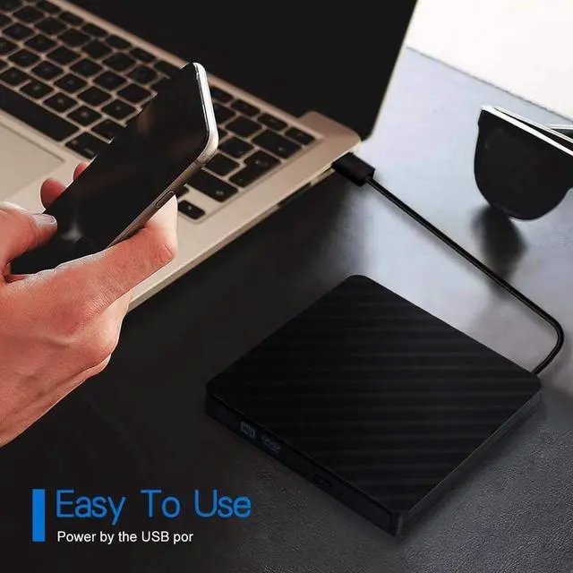 Alt view image 2 of 7 - External CD Drive, USB 3.0 Portable DVD Drive,+/-RW Drives/Writer/Rewriter/Burner High Speed Data Transfer for Mac OSX Laptops Desktops Notebooks Windows7/8/10 - Black