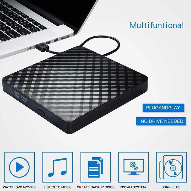 Alt view image 4 of 7 - External CD Drive, USB 3.0 Portable DVD Drive,+/-RW Drives/Writer/Rewriter/Burner High Speed Data Transfer for Mac OSX Laptops Desktops Notebooks Windows7/8/10 - Black