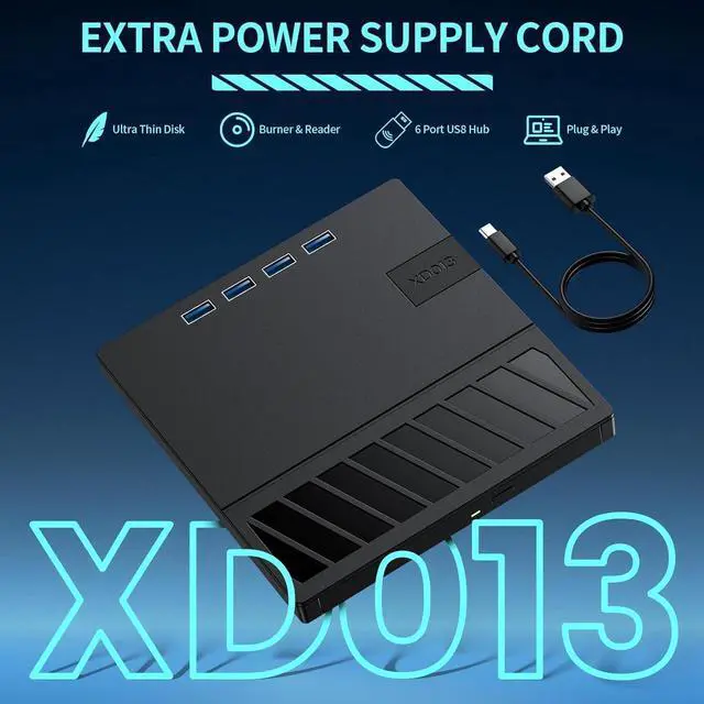 Alt view image 6 of 7 - External DVD Drive, 7-In-1 CD Drive Burner DVD Player with USB 3.0 Hub and SD/TF Card Reader, Portable DVD CD ROM +/-RW Disk Drive Writer for Laptop Mac Win 11/10/8/7 Linux Computer PC