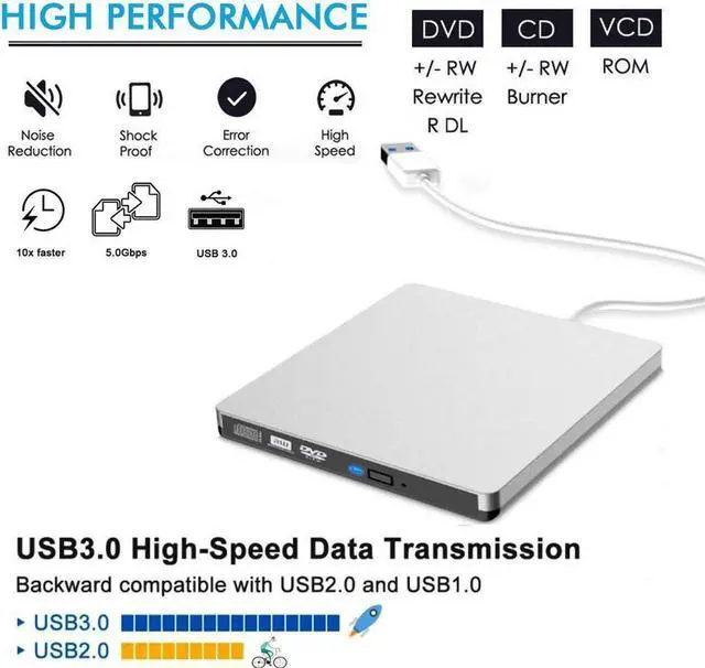 Alt view image 4 of 7 - USB3.0/USB-C External CD DVD Drive, 8X Portable CD/DVD ROM +/-RW Drive Burner Writer for Windows 10/8/7, Linux, Mac Laptop Desktop, MacBook Pro/ Air, iMac (Silver)