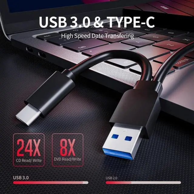 Alt view image 2 of 7 - DVD Player for Laptop, 8-In-1 External CD Drive with USB 3.0 & USB-C Hub and SD/TF Card Reader, Portable CD Burner, DVD Reader Writer ROM Drive Compatible with Laptop PC Mac,Win 11/10/8/7