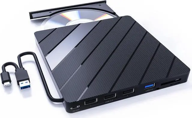 Main image of DVD Player for Laptop, 8-In-1 External CD Drive with USB 3.0 & USB-C Hub and SD/TF Card Reader, Portable CD Burner, DVD Reader Writer ROM Drive Compatible with Laptop PC Mac,Win 11/10/8/7