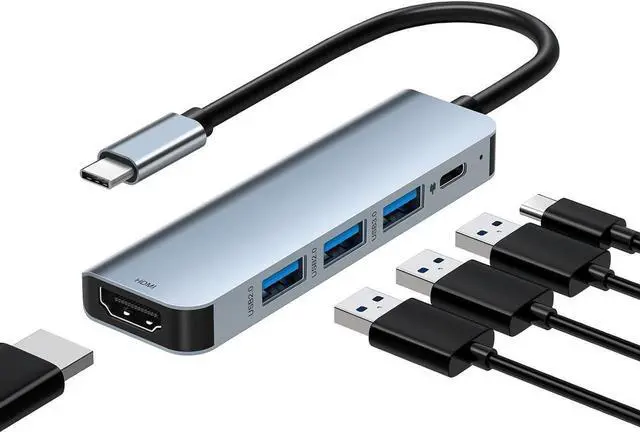 Main image of USB C Hub to HDMI Multiport Adapter, 5-in-1 USB C Hub with 4K HDMI, 1*USB 3.0, 2*USB 2.0, 100W PD Ports for MacBook Pro/iMac//Laptops , etc