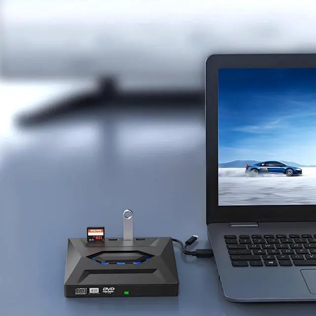 Alt view image 3 of 7 - External DVD Drive, CD Drive Burner DVD Player with USB 3.0 & USB-C Hub and SD Card Reader, Portable DVD CD ROM +/-RW Disk Drive Writer for Laptop Mac Windows 11/10/8/7 Linux Computer PC