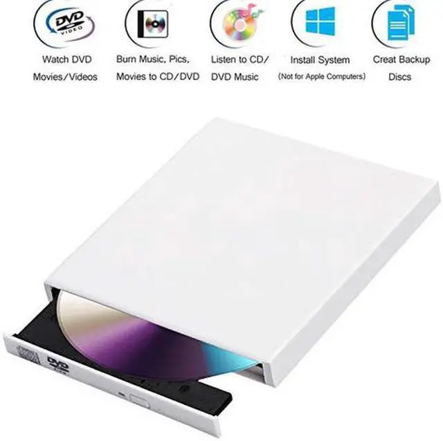 Main image of External CD Drive, USB 2.0 CD Drive, DVD Player, Portable Optical Burner Writer Rewriter, High Speed Data Transfer for Laptop Notebook Desktop PC Windows 7/8/10, White