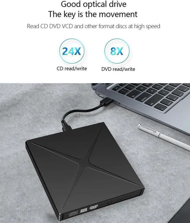Alt view image 7 of 7 - DVD Player for Laptop, USB 3.0 Type-C Dual Port Portable External CD DVD Drive, Drive Slim DVD/CD ROM Rewriter Burner Support SD cards Reader for Laptop Desktop PC Windows Linux OS Apple Mac