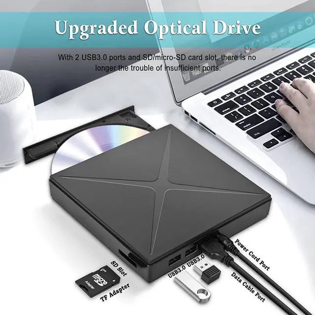 Main image of External DVD Drive for Laptop, Portable High-Speed USB-C&USB 3.0 CD Burner/DVD Reader Writer for PC Desktops, Support SD cards Reader Compatible with Windows/Mac OSX/Linux