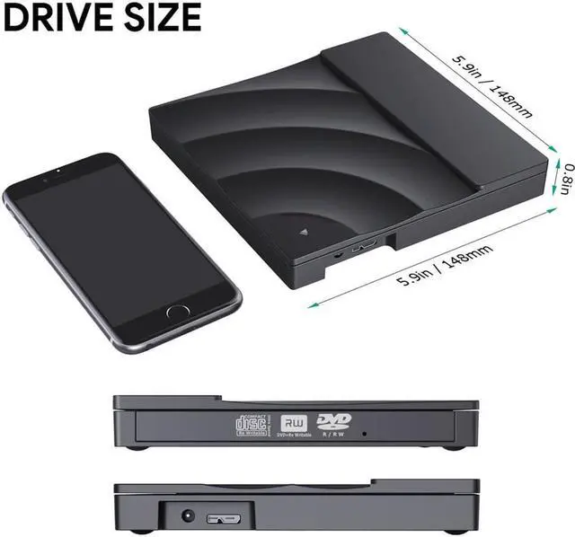 Alt view image 7 of 7 - External DVD Drive, USB 3.0 Type C CD Drive with Touch Sensitive Button, Dual Port DVD Player, Portable Optical Burner Writer Rewriter for Laptop Notebook Desktop PC MAC OS Windows 7/8/10