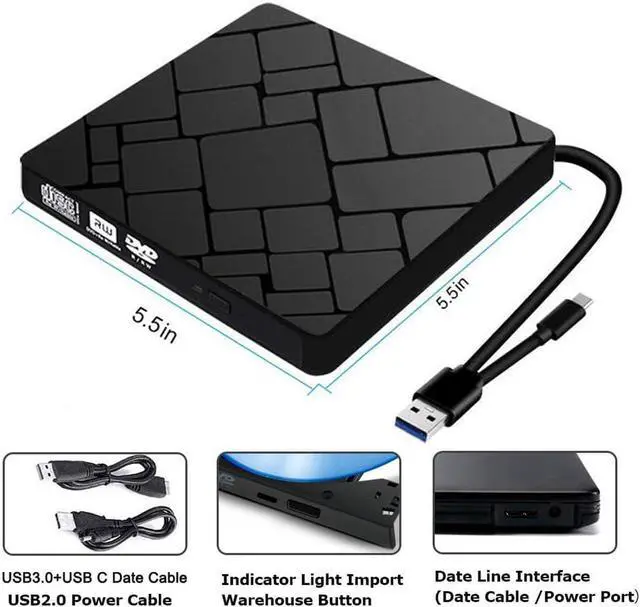 Alt view image 4 of 7 - External CD DVD Drive USB 3.0 Type-C, Portable USB C Superdrive Burner Player Writer CD DVD +/- RW, Compatible with Windows 10 8 7 XP Vista Mac OS Linux for Mac Pro Air iMac Laptop