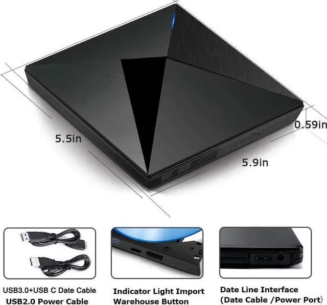 Alt view image 3 of 7 - Polaris External CD DVD Drive USB 3.0 Type-C Portable DVD/CD ROM +/-RW Drive Burner Rewriter for Windows 10 Laptop Desktop PC, MacBook Pro/ Air, iMac