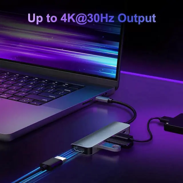 Alt view image 3 of 7 - USB C Hub 3.0 with HDMI 4k, 5 in 1 USB C Hub Splitter Multiport Network Adapter with 1 x HDMI 4k Port, 1 x USB 3.0, 2 x USB 2.0 and 1 x USB C, for MacBook Pro Air/foriphone 15/ for pad pro/HDTV