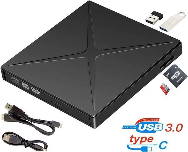 Main image of External CD Drive USB 3.0/Type-C Portable CD/DVD+/-RW Burner Player Writer Support SD cards Reader Compatible with Windows XP/7/8/10, MacOS, Linux for MacBook, Laptop, Desktop