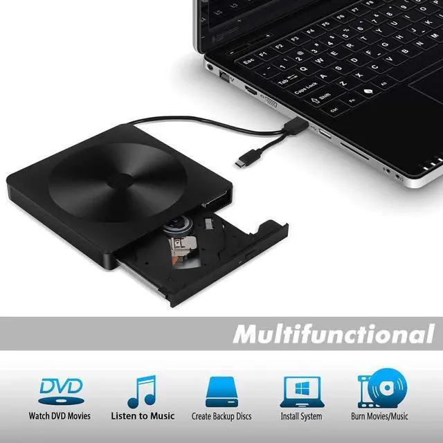 Main image of YX-008 External DVD Drive, USB 3.0 Type C CD Drive , Dual Port DVD Player, Portable Optical Burner Writer Rewriter for Laptop Notebook Desktop PC MAC OS Windows 7/8/10