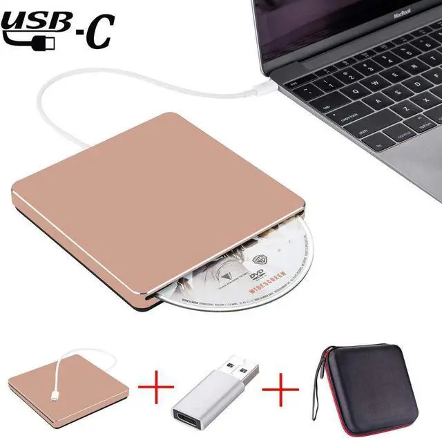 Main image of External DVD Drive with Case, USB3.0 Type C CD Drive, Dual Port DVD-RW Player, Portable Optical Burner Writer Rewriter, High Speed Data Transfer for Laptop Notebook PC MAC OS Windows, Rose Pink