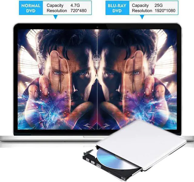 Alt view image 4 of 7 - Aluminum External DVD CD Blu-Ray Burner Drive, USB 3.0 Type-C Portable CD/DVD ROM +/-RW Drive/DVD Player Rewriter Burner Compatible with Laptop Desktop PC Windows Apple Mac , Silver