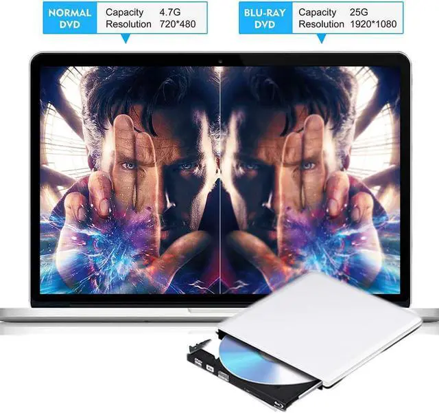 Alt view image 4 of 7 - Aluminum Blu-Ray Burner for Laptop, USB 3.0 Type-C Dual Port Portable External CD DVD Blu-Ray Drive, Slim DVD/CD ROM Rewriter Burner For Laptop Desktop PC Windows Linux OS Apple Mac, Silver