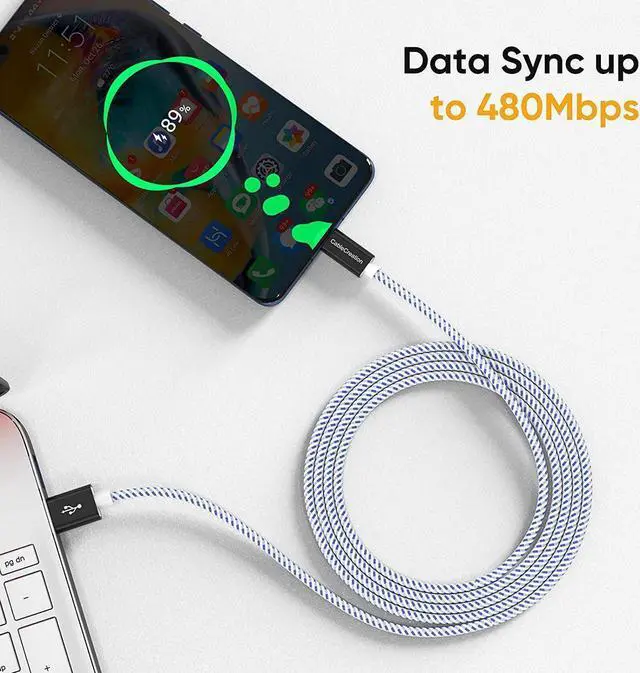 Alt view image 3 of 7 - Long USB C Cable 10FT USB A to USB C Cable USB to C Cable Braided Fast Charging Cable 3A 480Mbps Data for MacBook Pro Air iPad Pro Chromebook Pixel Galaxy S21 S20 and More 3m Blue