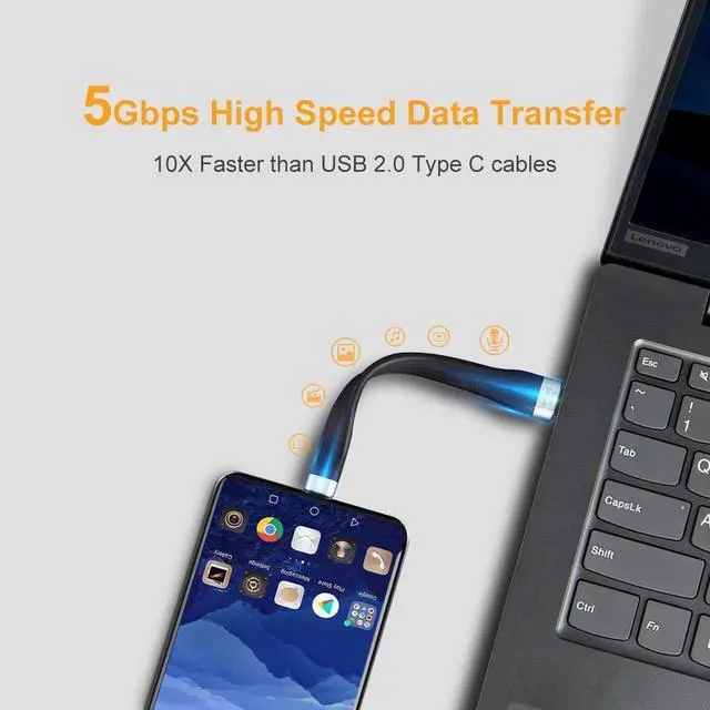 Alt view image 6 of 7 - Short USB 3.1 A to Type C Cable 5 inches USB Type C Cable 3A Fast Charging USB C to A FPC Cable 5Gbps Compatible with MacBook iPad Pro S21/S20, SSD, Oculus Quest Link etc. 12cm Black