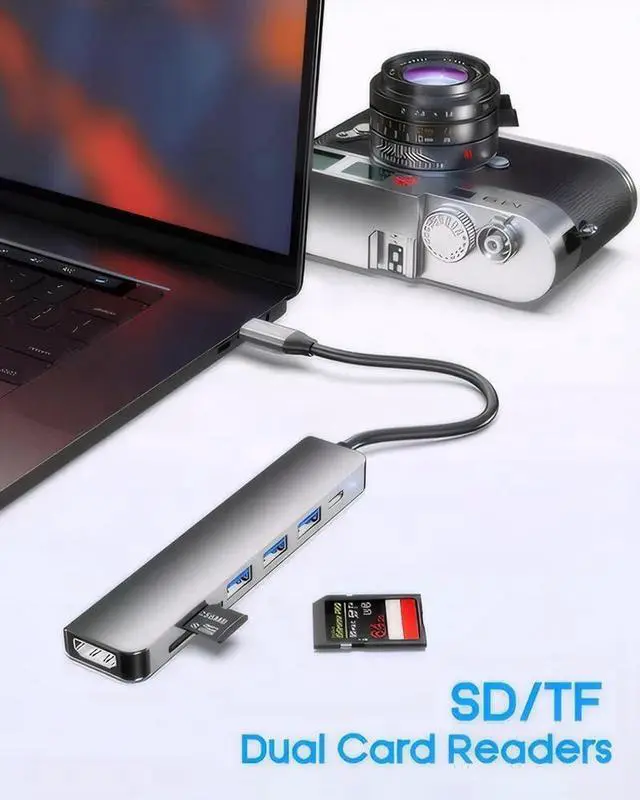 Alt view image 7 of 7 - USB C HDMI Hub, Multiport 7 in 1 USB C Hub Adapter with 4K HDMI, 100W PD, 1*USB 3.0, 2*USB 2.0 and SD/TF Card Reader, for MacBook Pro Air M1 M2, for iPad Pro m1, Switch, Chromecast & More