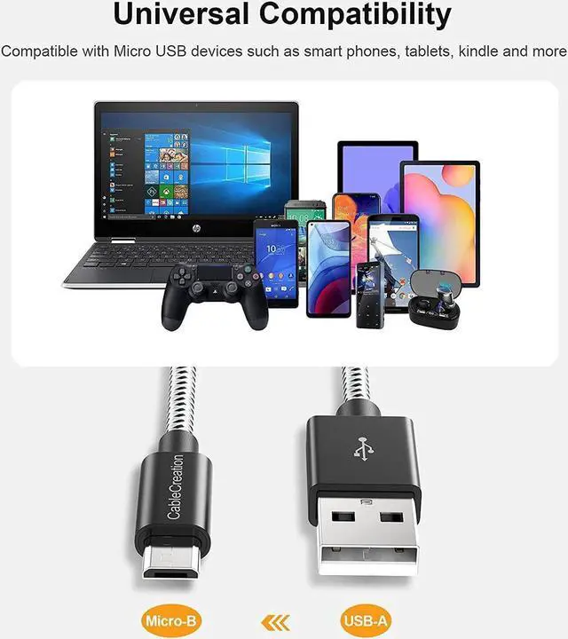 Alt view image 5 of 7 - USB to Micro USB Cable, 4 FT Braided USB Charger Data Cable, Compatible Fire Stick, Chromecast, Power Pack, Android Phone 1.2M Black