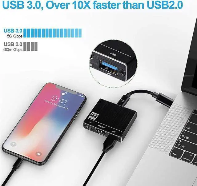 Alt view image 5 of 7 - USB-C Type-c to HDMI 4K@60Hz + USB 3.0 Standard + 100W PD Charging Port 3 in 1 Adapter