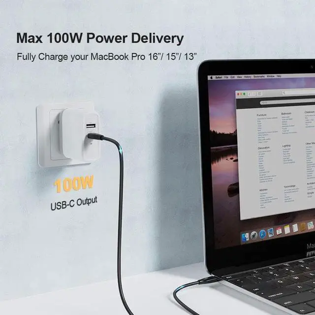 Alt view image 2 of 7 - USB C Cable 2M, Cable Type C to Type C Fast Charging 100W, USB C to C Cable 2m, Compatible with MacBook Pro, Air, S21/S20+/S20 Ultra/S10, Note 10,Pixel 4 XL, etc. 6.6FT / Black