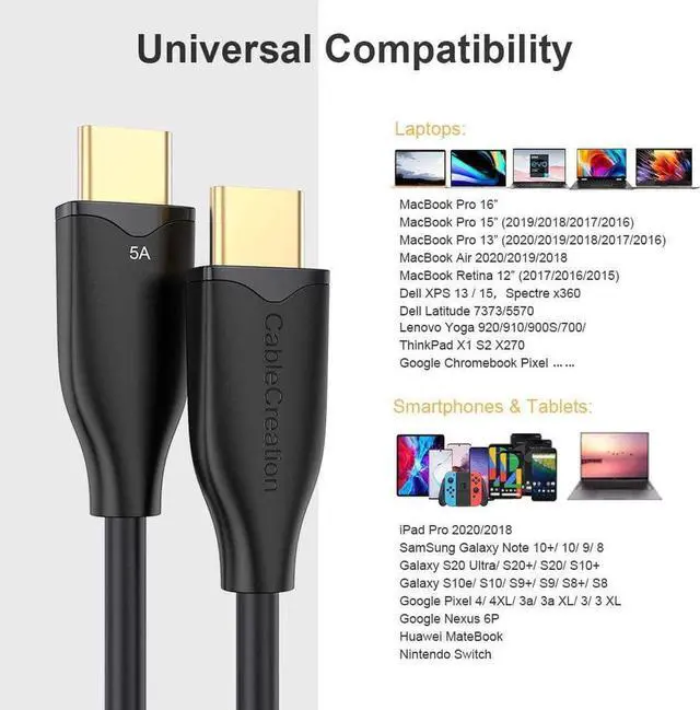 Alt view image 6 of 7 - USB C Cable 2M, Cable Type C to Type C Fast Charging 100W, USB C to C Cable 2m, Compatible with MacBook Pro, Air, S21/S20+/S20 Ultra/S10, Note 10,Pixel 4 XL, etc. 6.6FT / Black