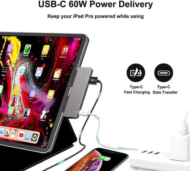Alt view image 3 of 7 - USB C HUB for iPad Pro 11/12.9 2021 2020 2018/iPad Air 4, 6in1 USB C Hub with 4K HDMI,3.5mm Headphone Jack,2 USB3.0,USB C PD Charging&Data,USB C Earphone Jack,Adapter for iPad Pro,MacBook